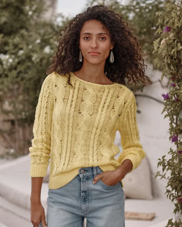 Linen & Organic-Cotton Cabled Pullover