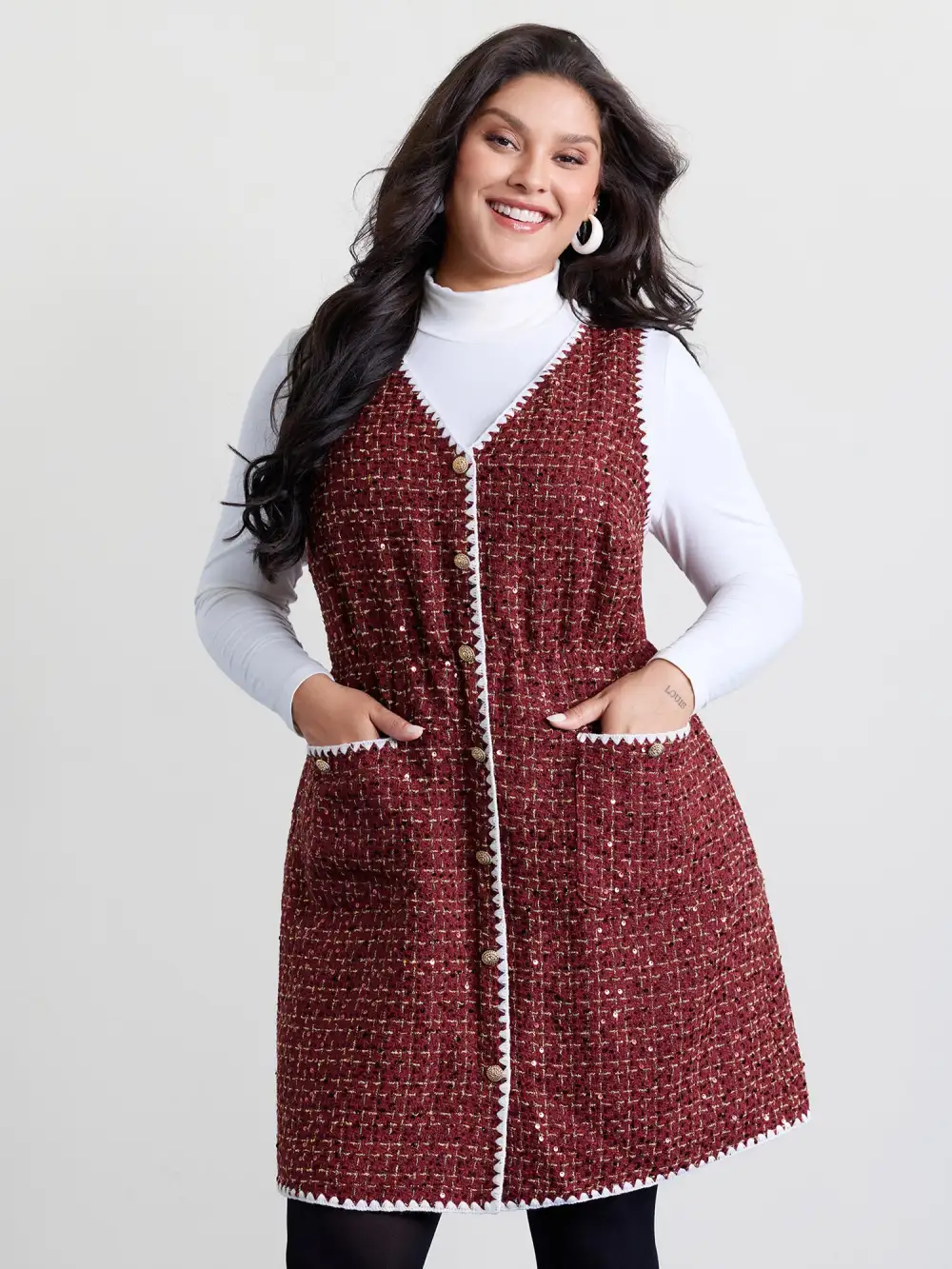 Holiday Tweed Contrast Edge Mini Dress