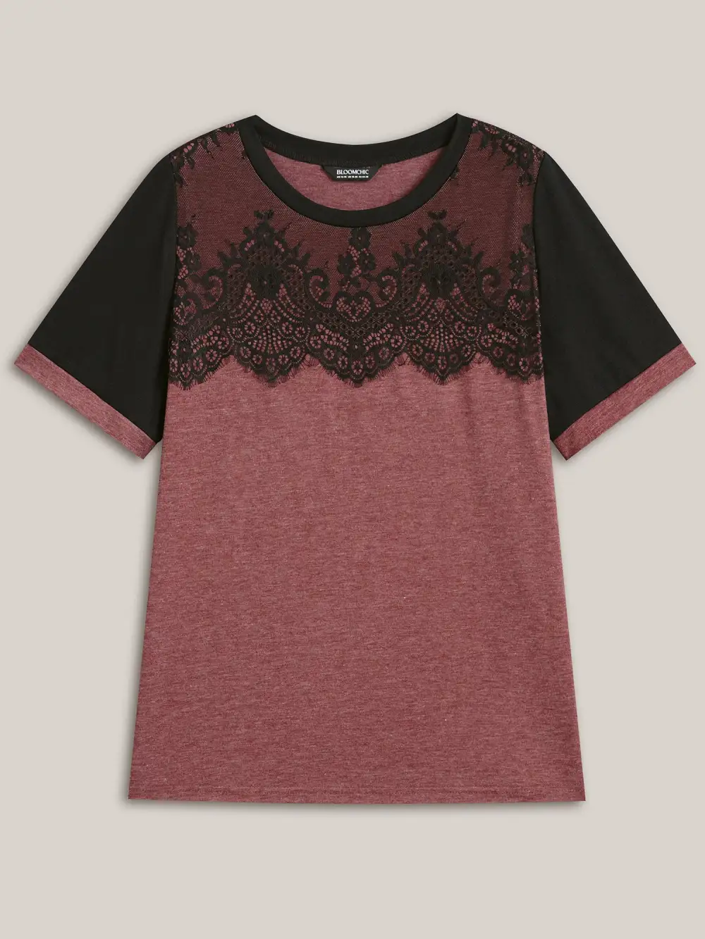 Stretchy Scalloped Lace Color Contrast T-Shirt