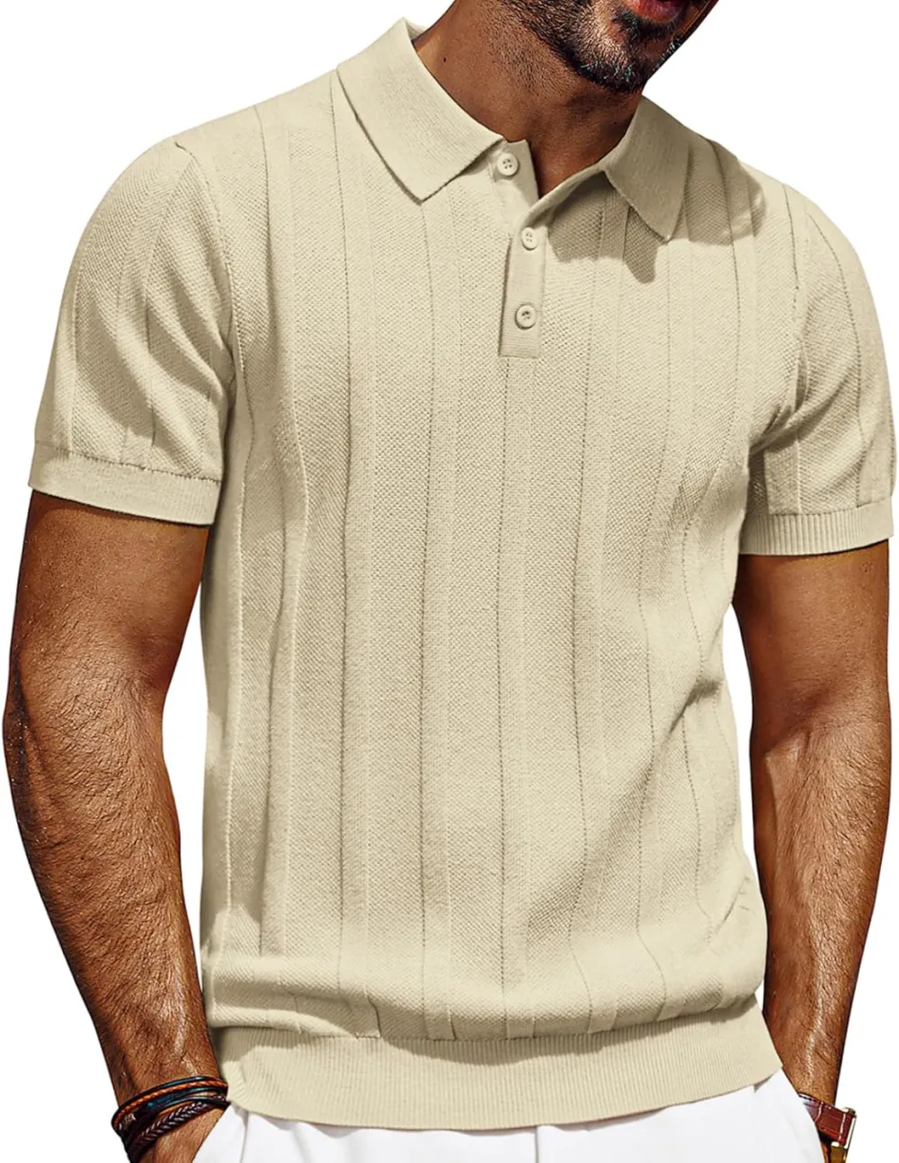 CLEARANCE SALE🔥Mens Polo Shirts Short Sleeve Textured Knit Polo Shirt Ribbed Casual Golf Shirts