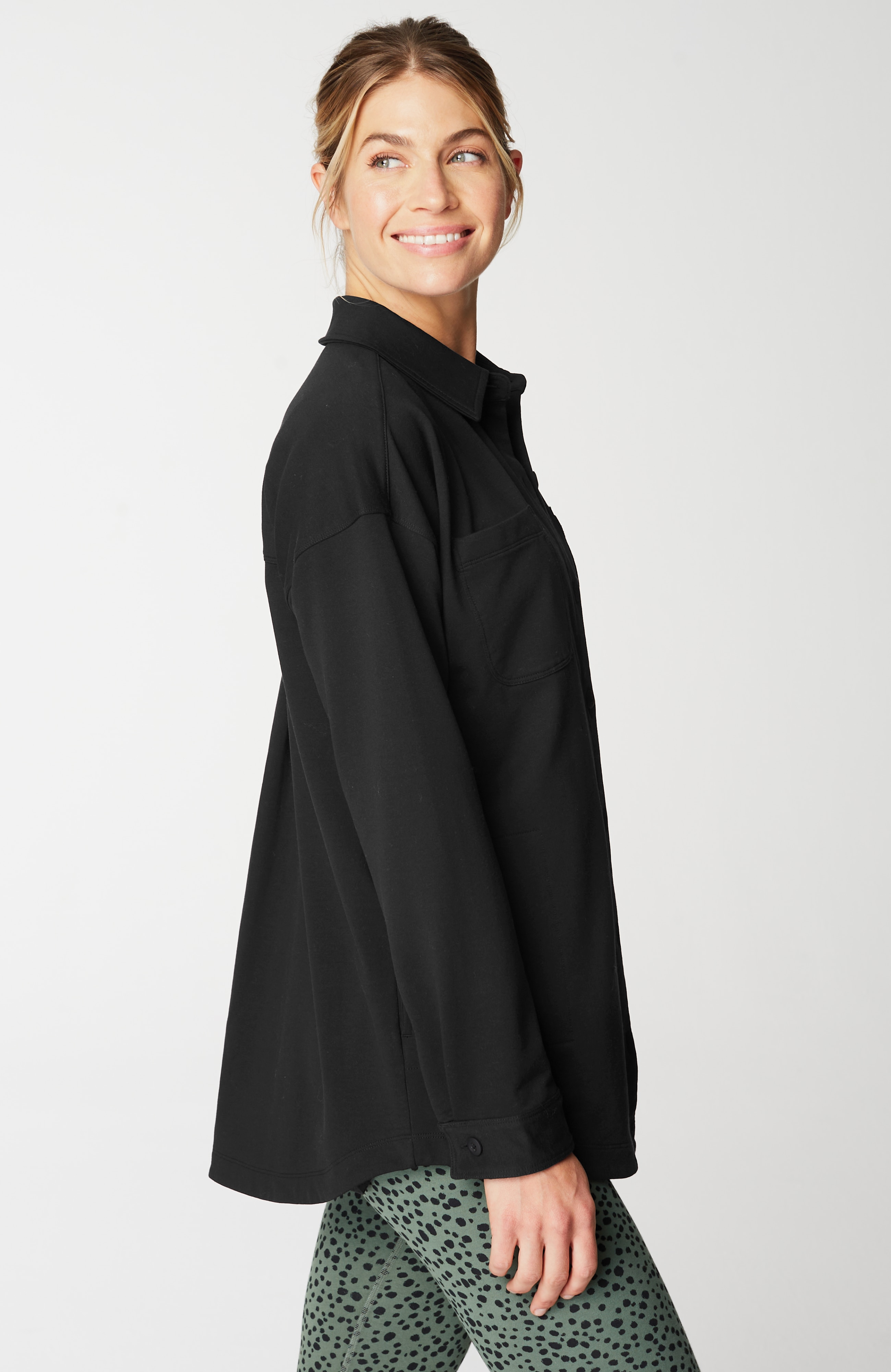 Fit French Terry Button-Front Shirt Jacket