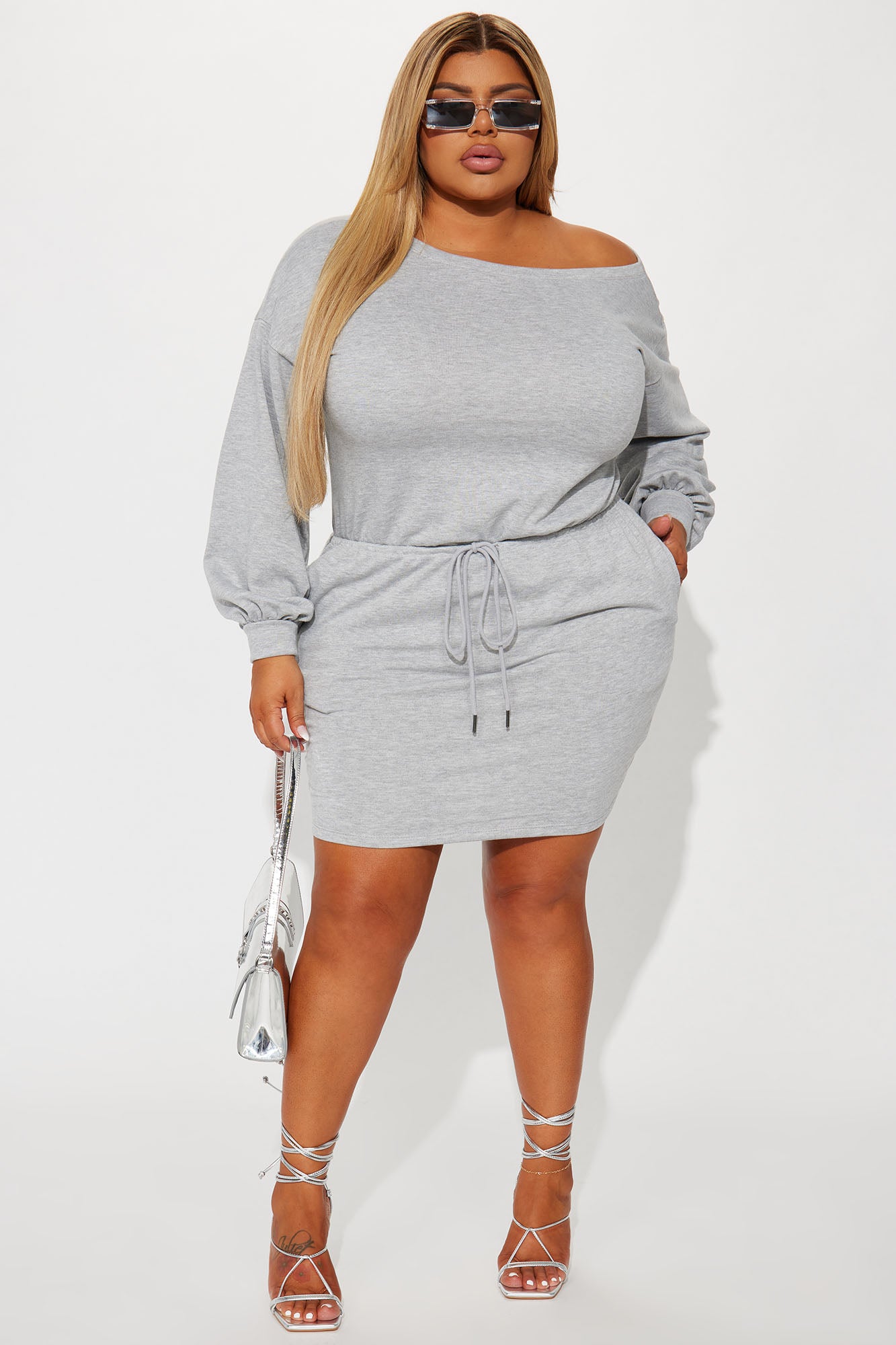 Just Chillin French Terry Mini Dress - Heather Grey