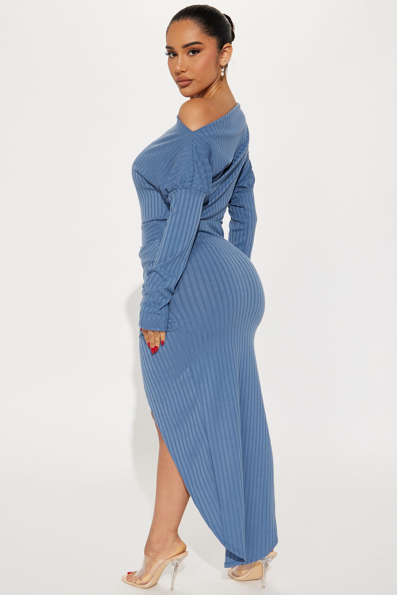 Bernice Ribbed Maxi Dress - Slate Blue