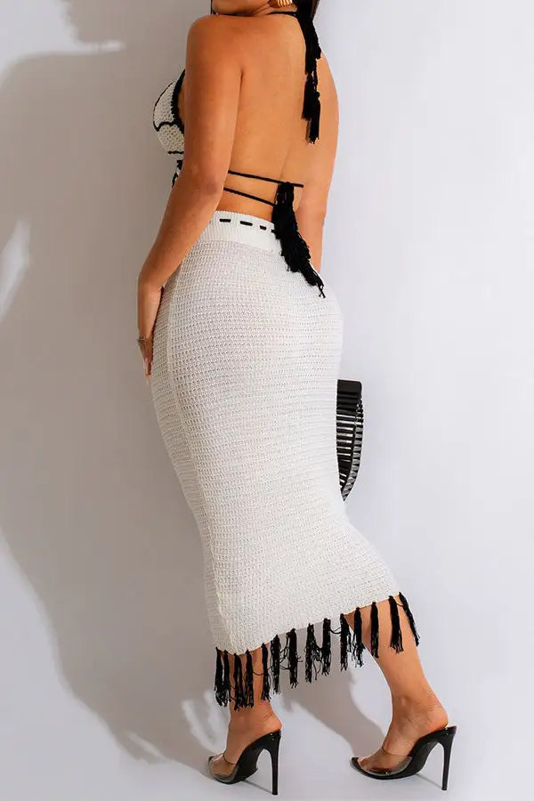 Crochet Butterfly Patchwork Tassel Dress Set
