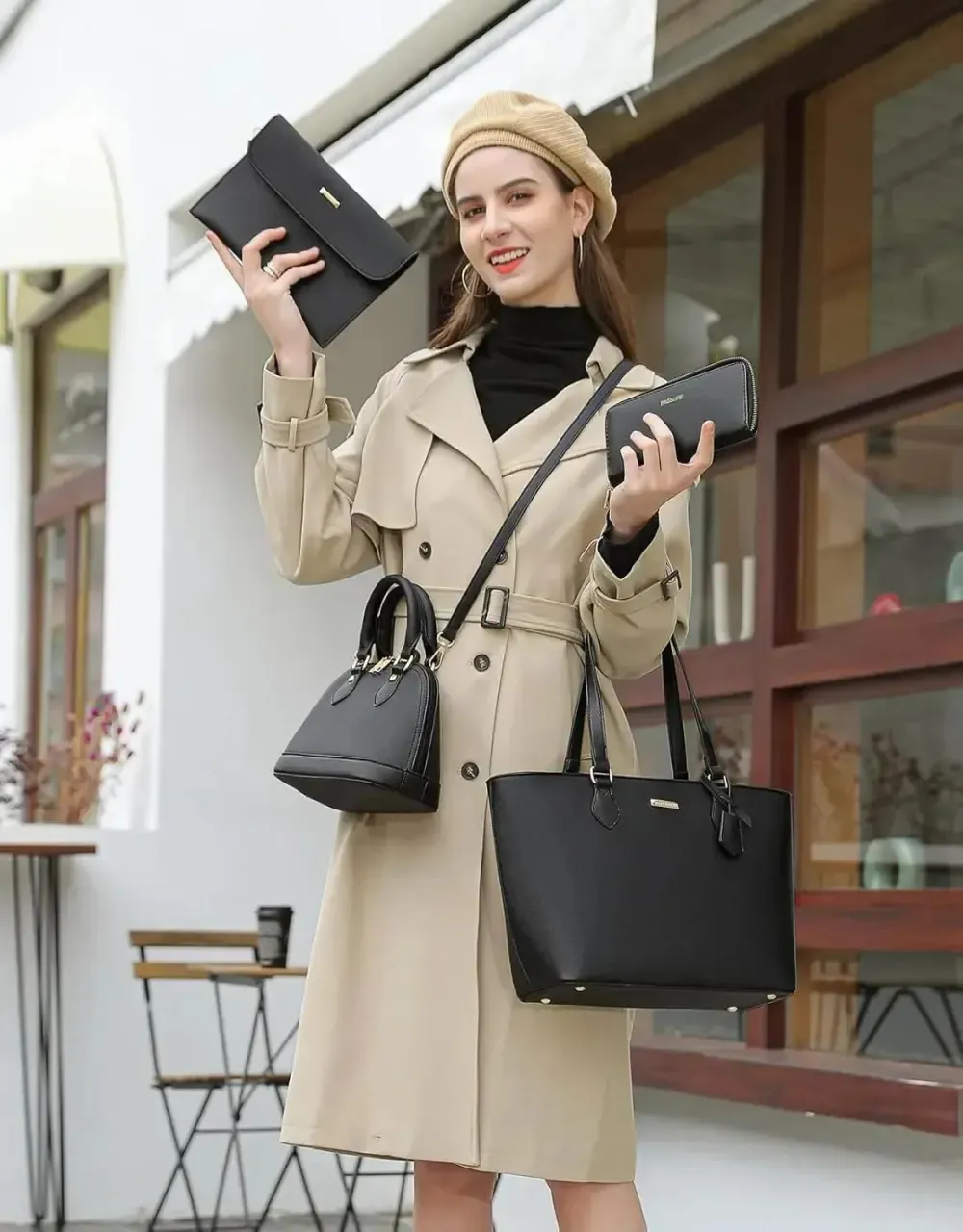 4PCS Women Fashion Handbags Purses Wallet Tote Shoulder Bags