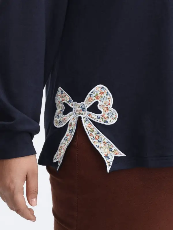 Mama Applique Embroidery Round Neck Sweatshirt