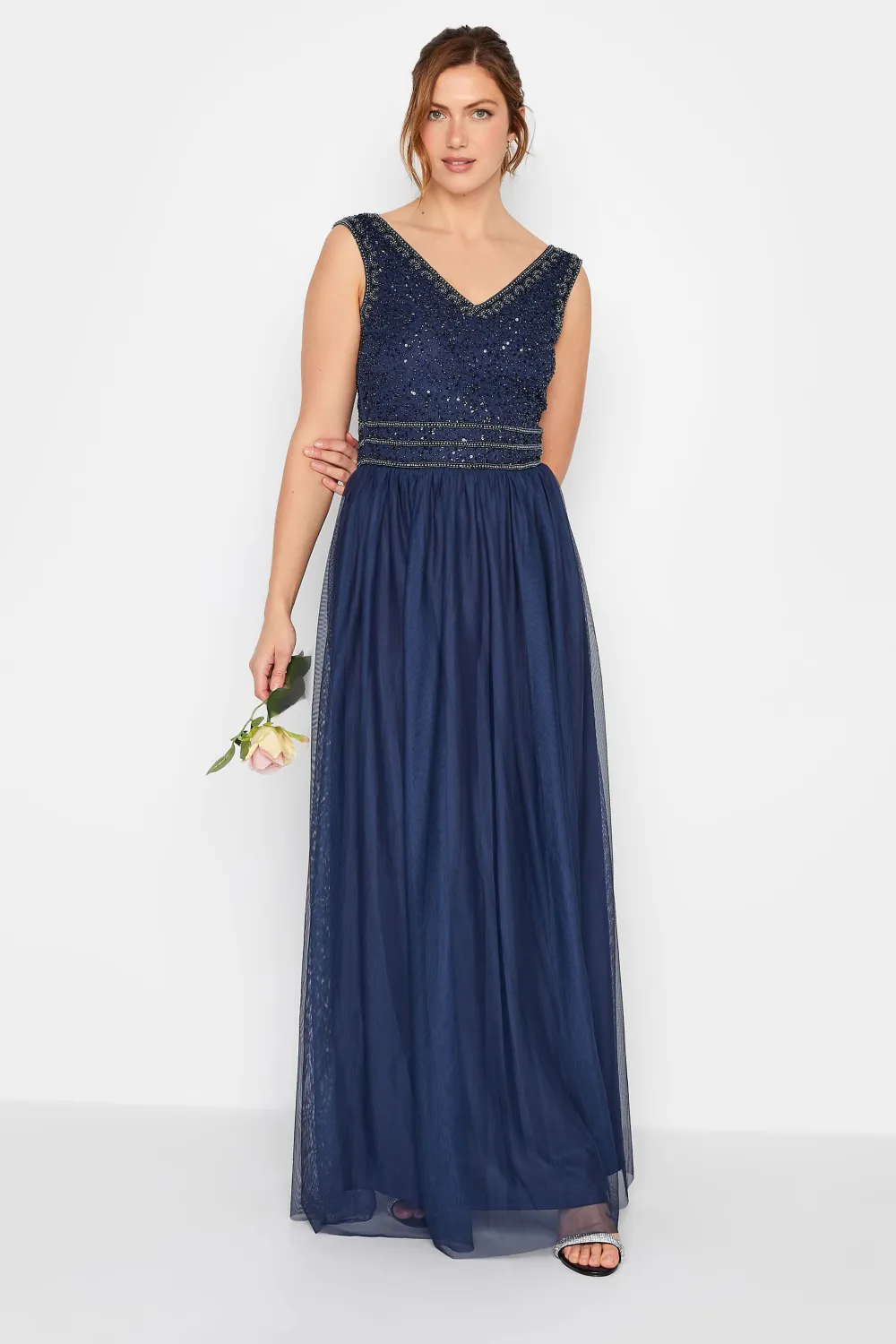 LTS Tall Blush Pink Sequin Hand Embellished Maxi Dress