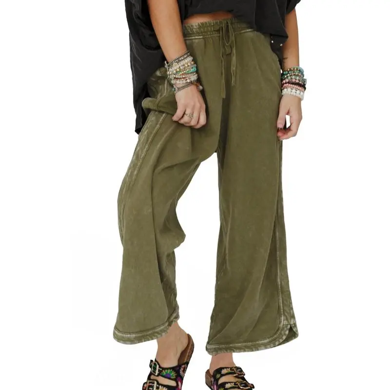 Women's High Waist Wide Leg Sweatpants – Acid Wash Baggy Palazzo Pants with Pockets