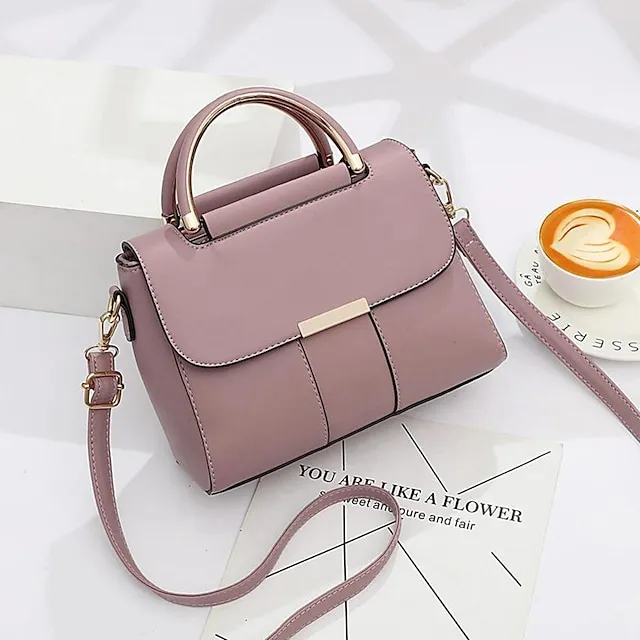 Women's Handbag Crossbody Bag Crossbody Bag Top Handle Bag PU Leather Daily Date Office & Career Solid Color Dark Khaki Rubber red milky