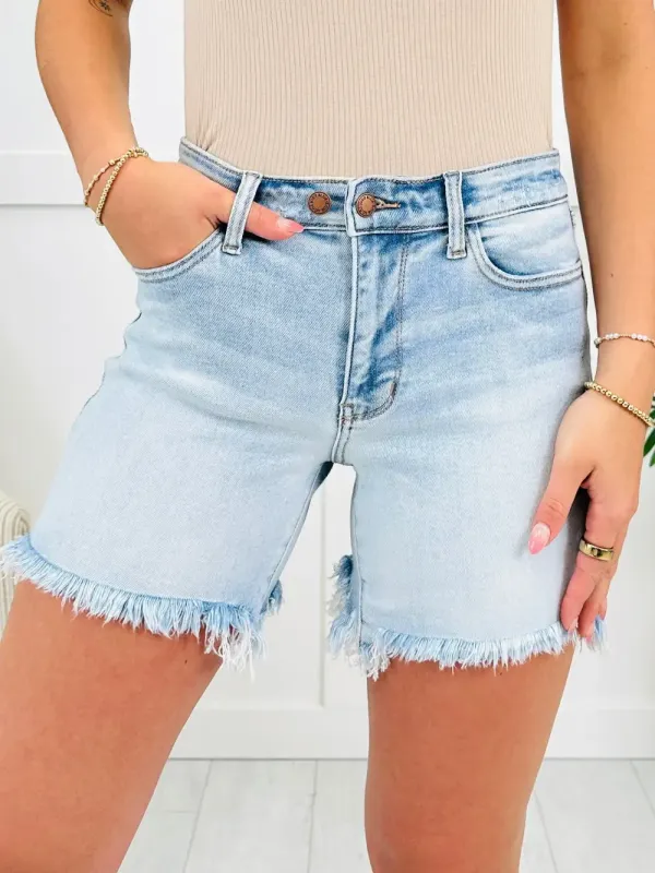 Judy Blue Fringed & Fabulous Double Button Dad Shorts