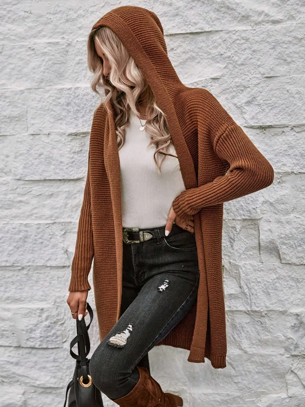 Chevron Pattern Bishop Sleeve Duster Cardigan