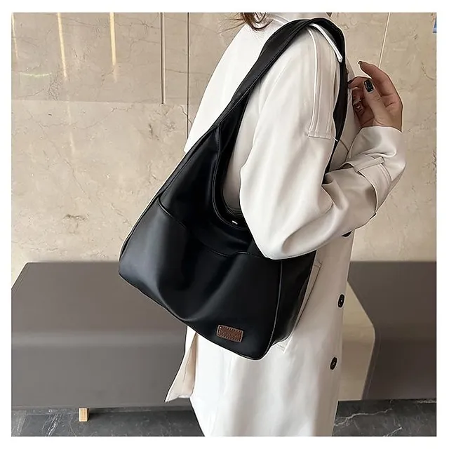 Women's Tote Shoulder Bag PU Leather Daily Office & Career Black Brown