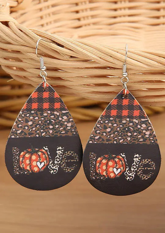 Thanksgiving Love Pumpkin Leopard Plaid Earrings