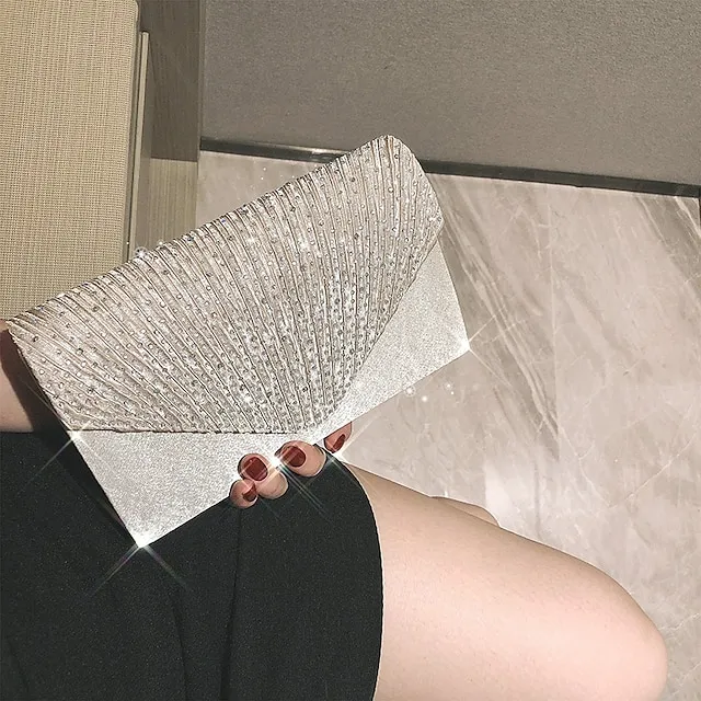 Women's Tri-fold Clutch Bags Polyester for Formal Evening Bridal Wedding Party with Crystal / Rhinestone Glitter Shine in Silver Wine Black