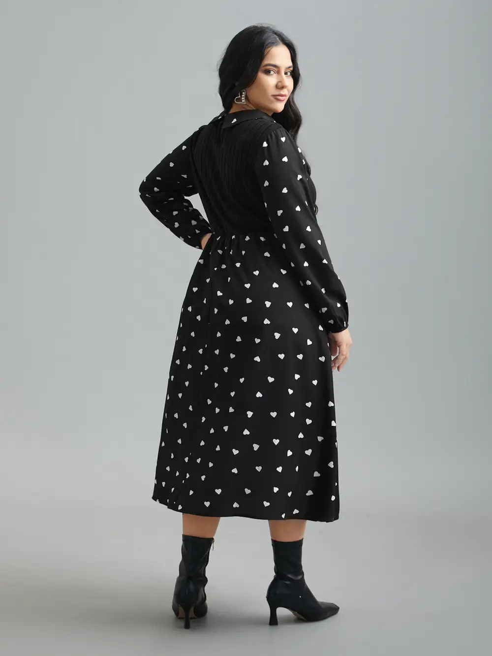 Peter Pan Collar Heart Print Patchwork Dress