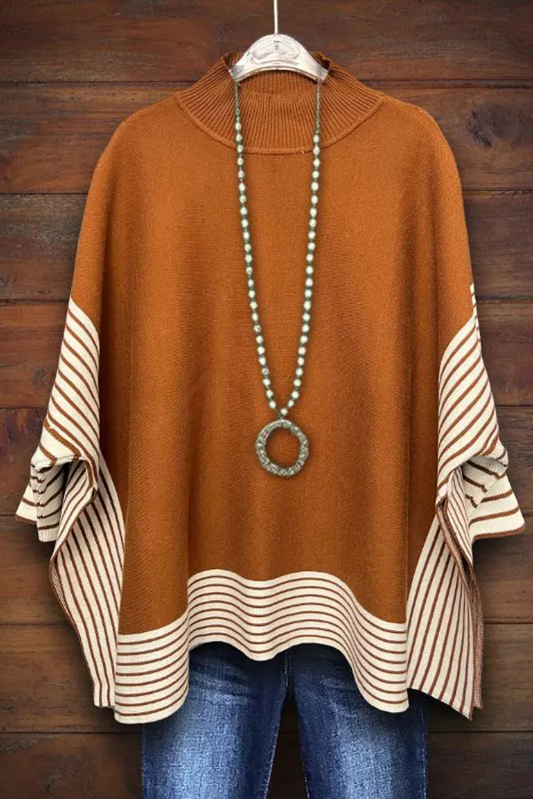 Casual Striped Batwing Sleeve Side Slit Sweater
