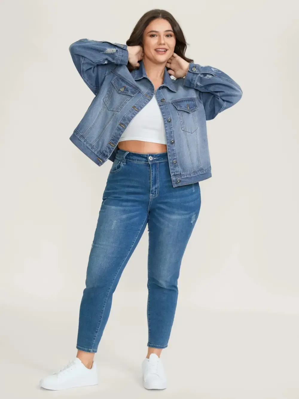 Denim Chest Flaps Cropped Jacket