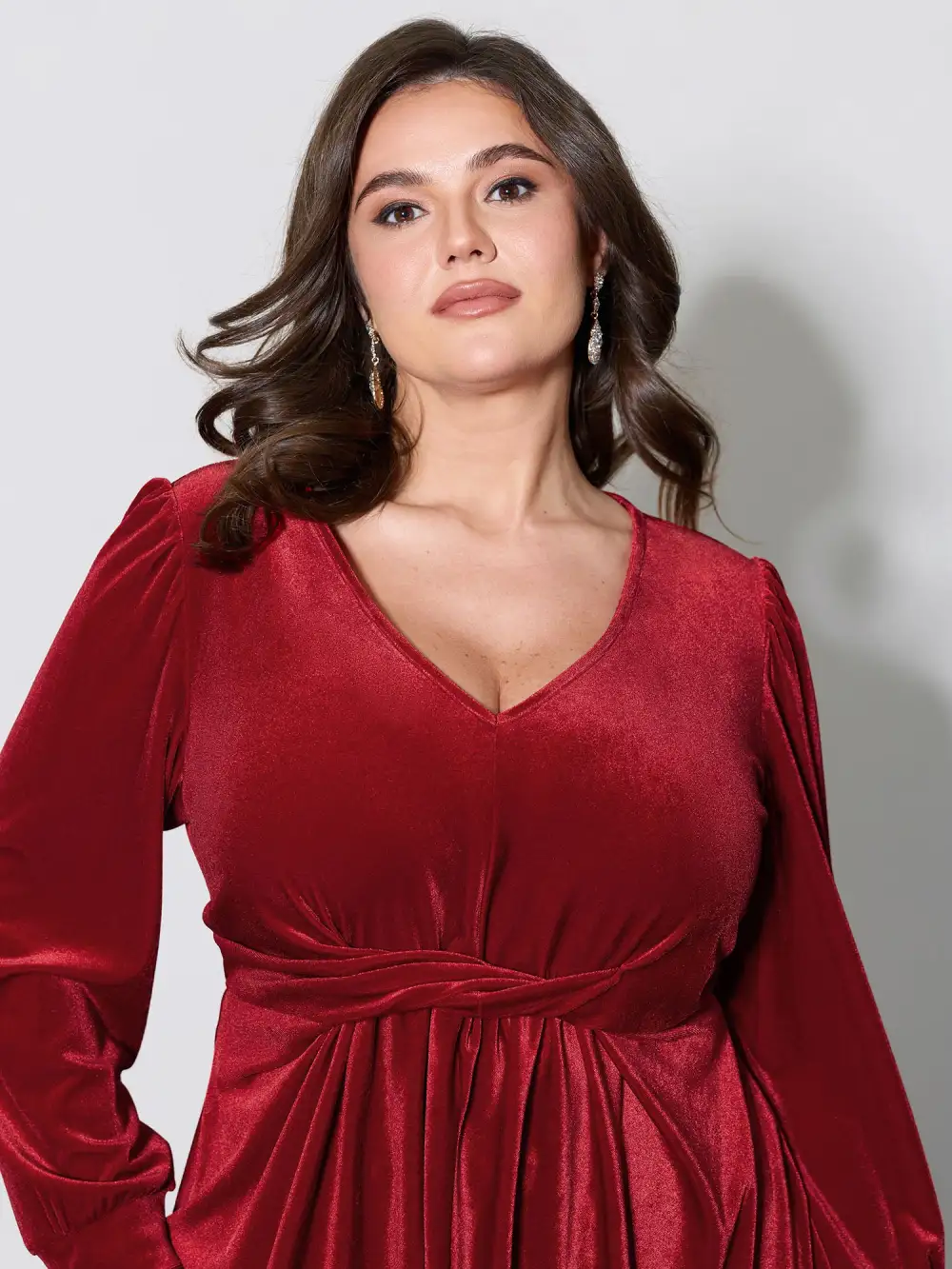 Velvet Twisted Waist Stretchy Knee-Length Dress