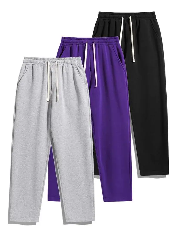 Men's Solid Thermal Lined Drawstring Pants – Casual Loose-Fit Trousers for Daily Wear