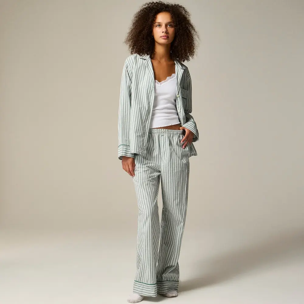 Pajama pant set in striped cotton poplin