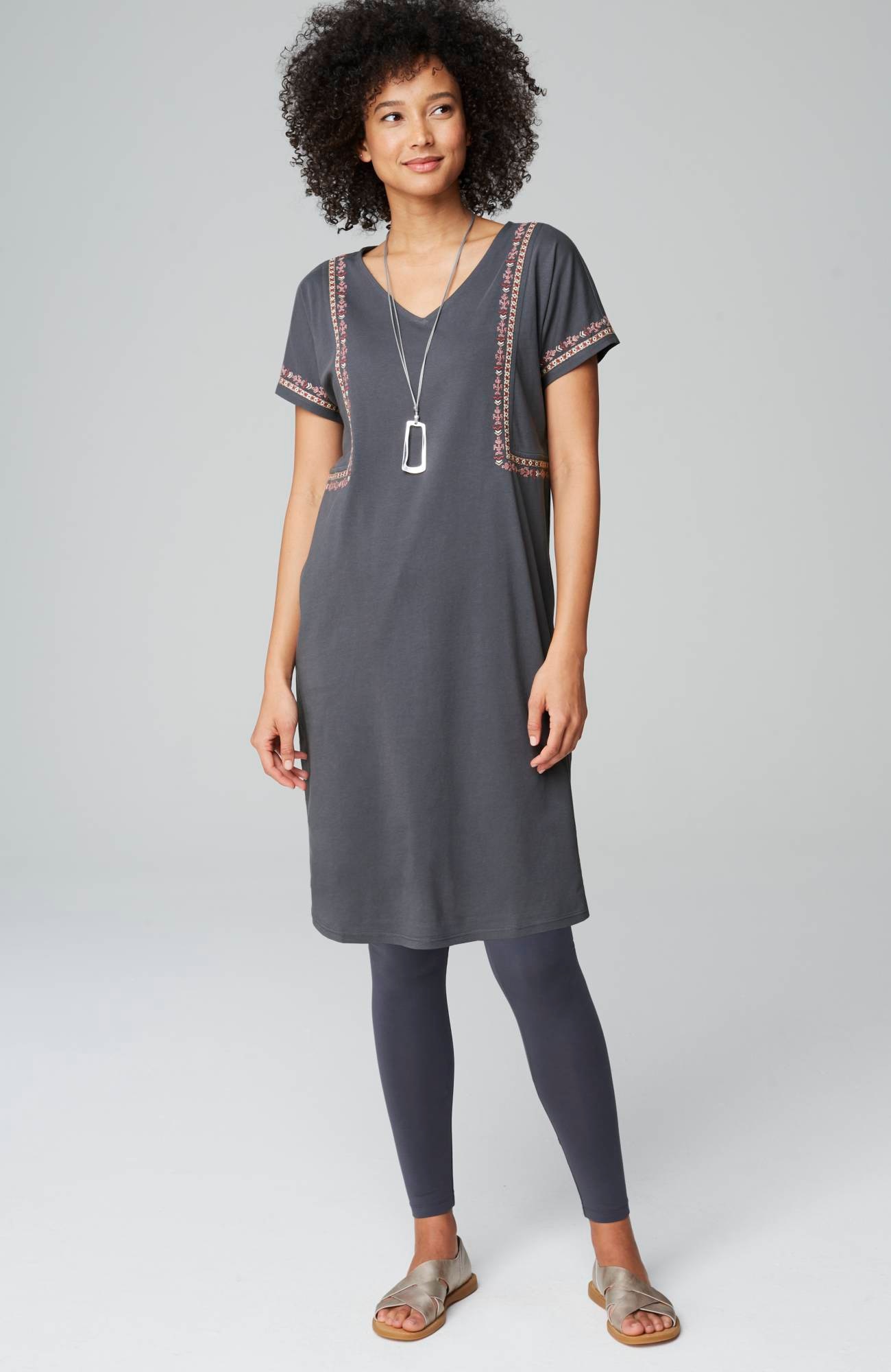 pure jill soft-v-neck t-shirt dress