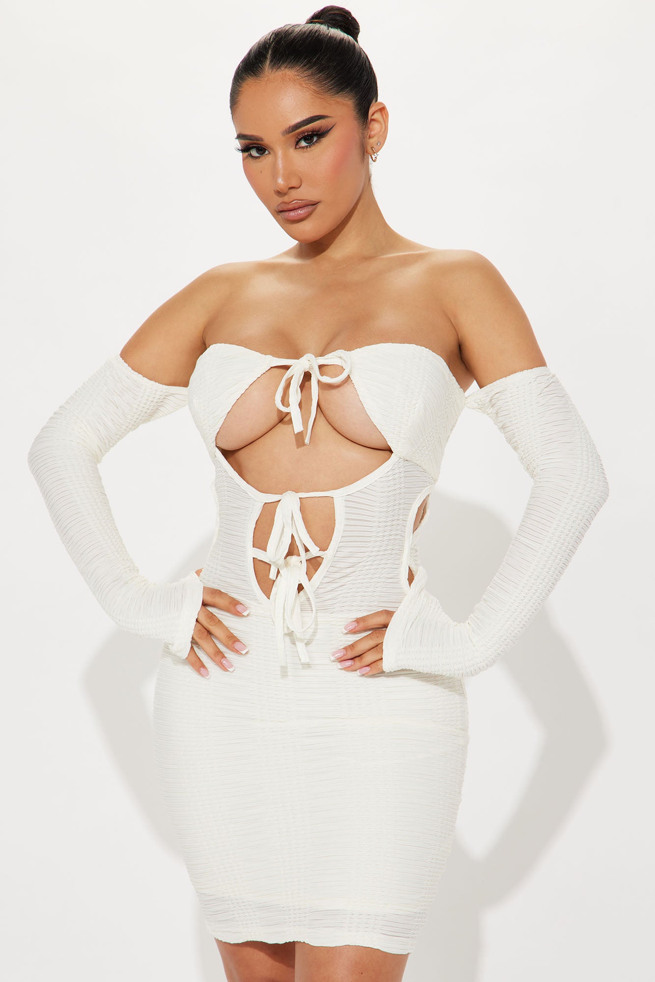 Nadia Textured Mini Dress - Cream