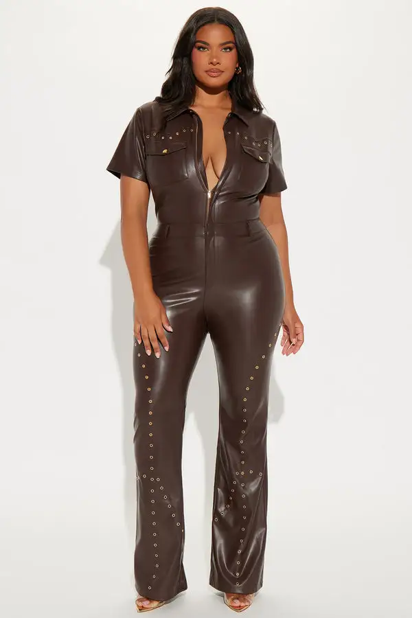 Raleigh Faux Leather Jumpsuit - Brown