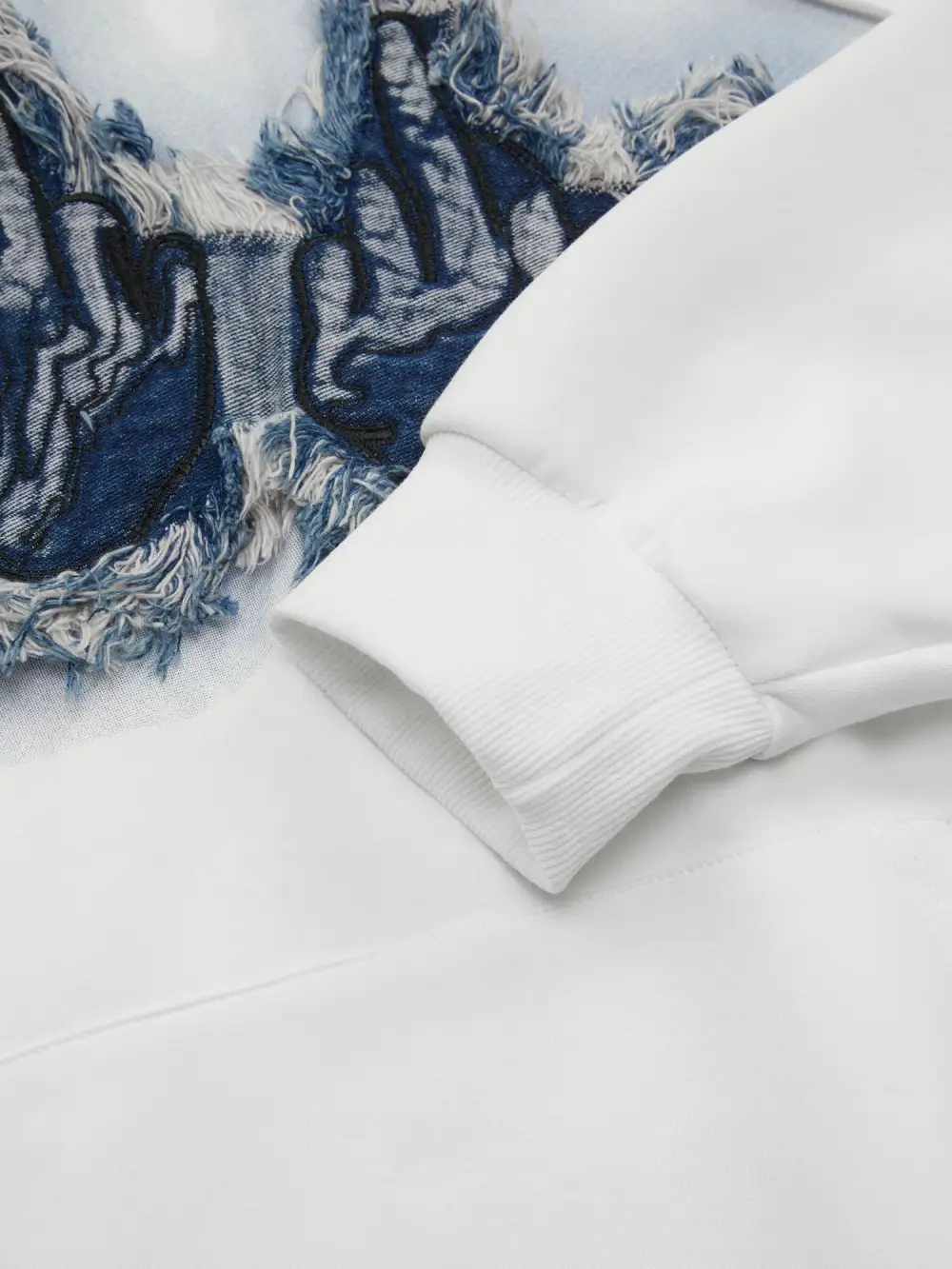 Raw Edge Embroidered Patch Graphic Hoodie