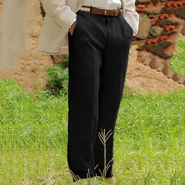 Men's Linen Pants Trousers Summer Pants Beach Pants Plain Comfort Breathable Outdoor Daily Streetwear Linen / Cotton Blend Stylish Casual Black Yellow Inelastic