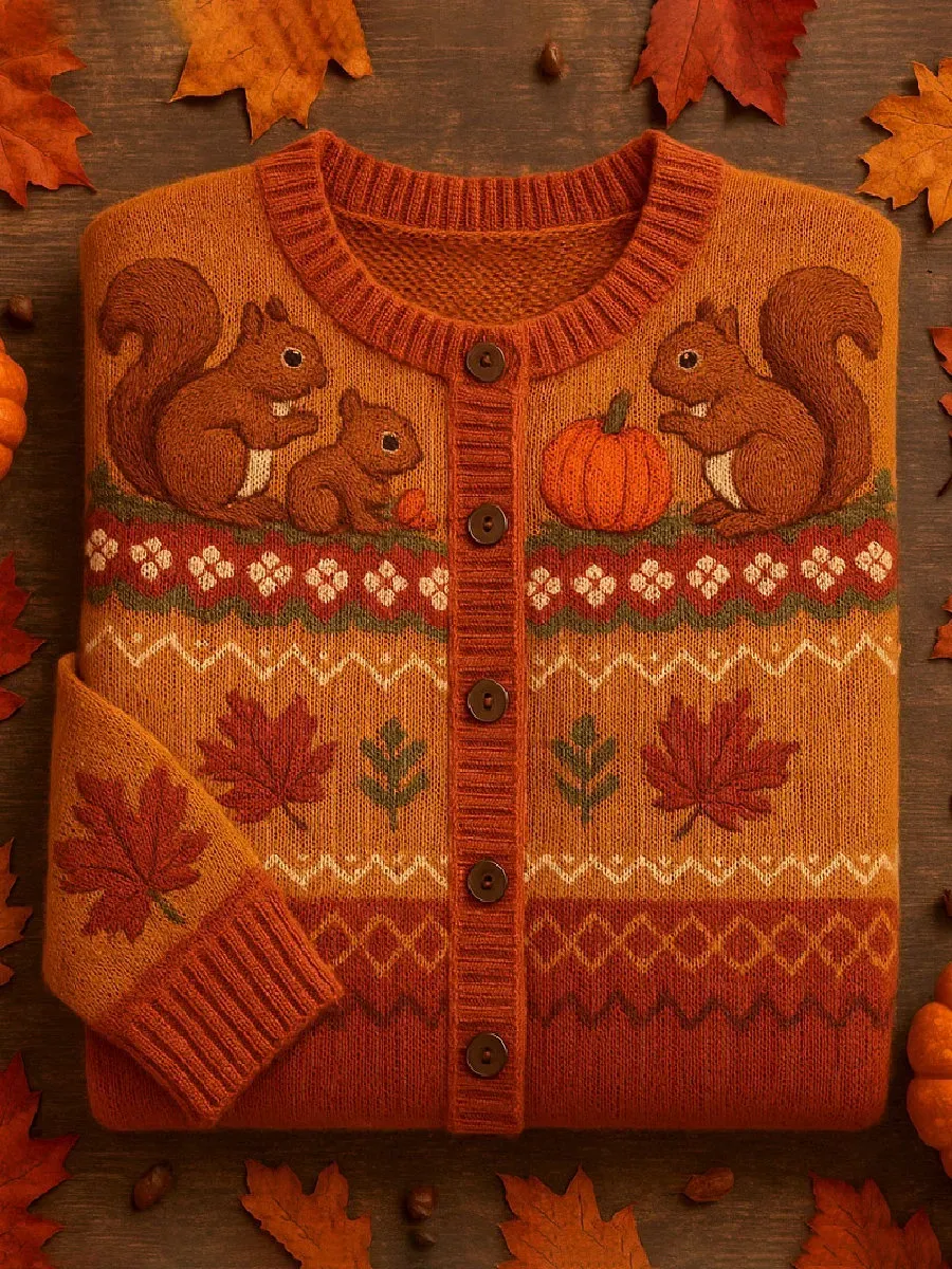 Women's Fall Pumpkin Sweater Print Cardigan