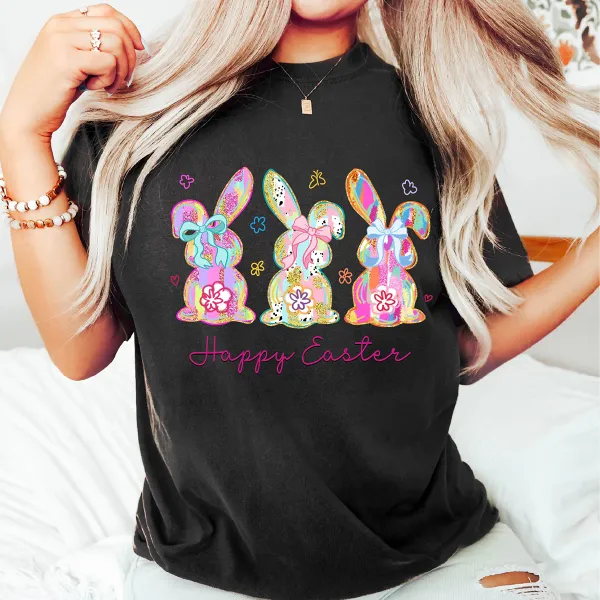 T-shirt Happy Easter Women Printed Round Neck Short Sleeve