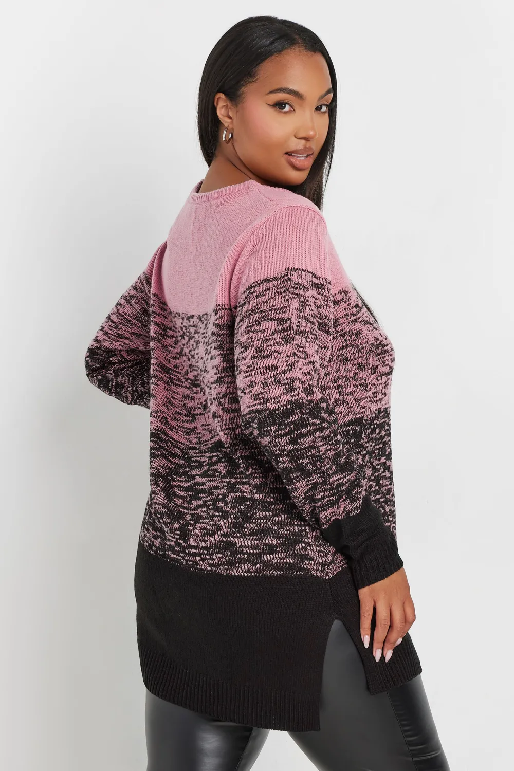 YOURS Curve Pink Colourblock Stripe Knitted Jumper