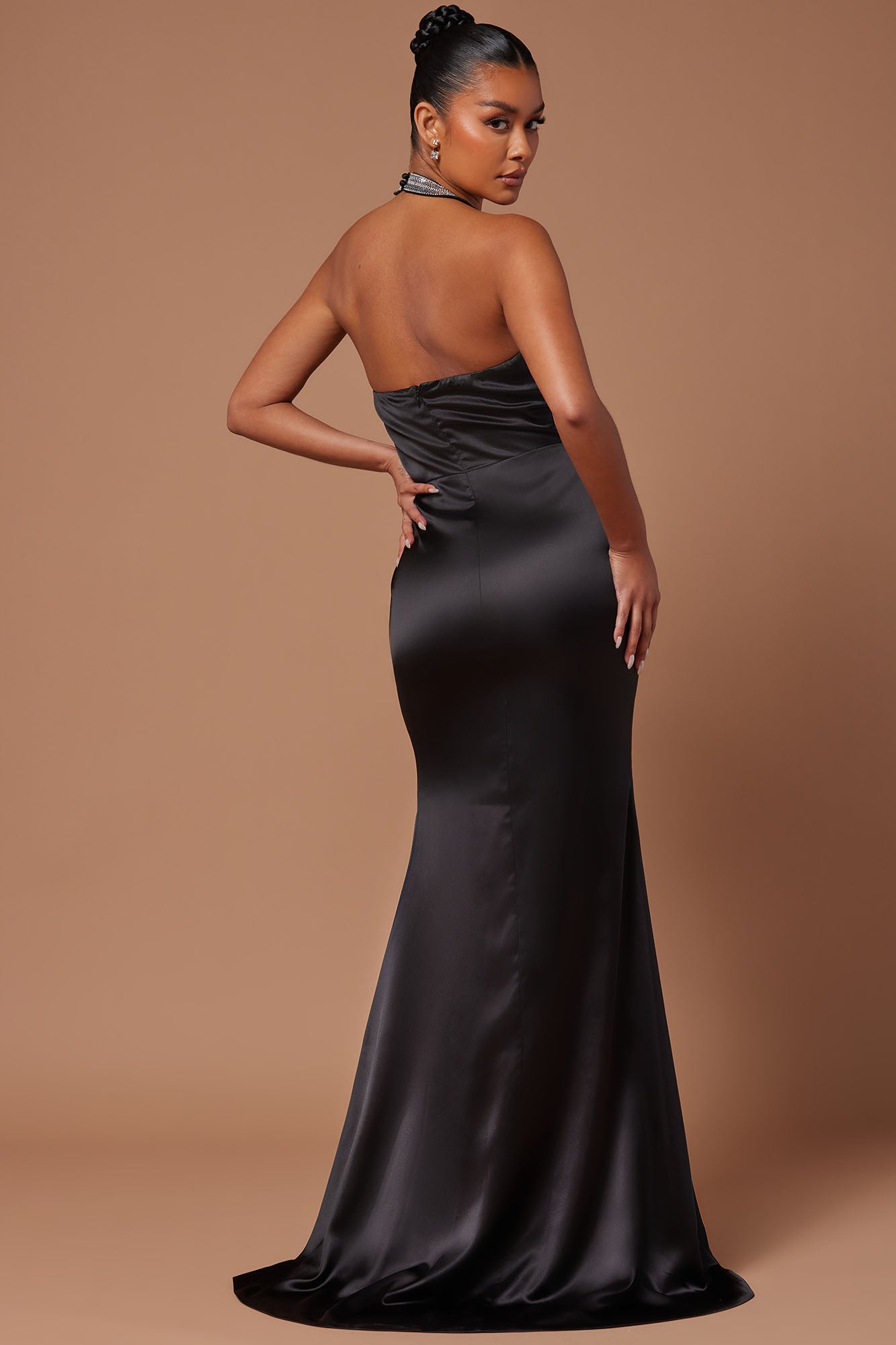 Marnee Satin Embellished Gown - Black