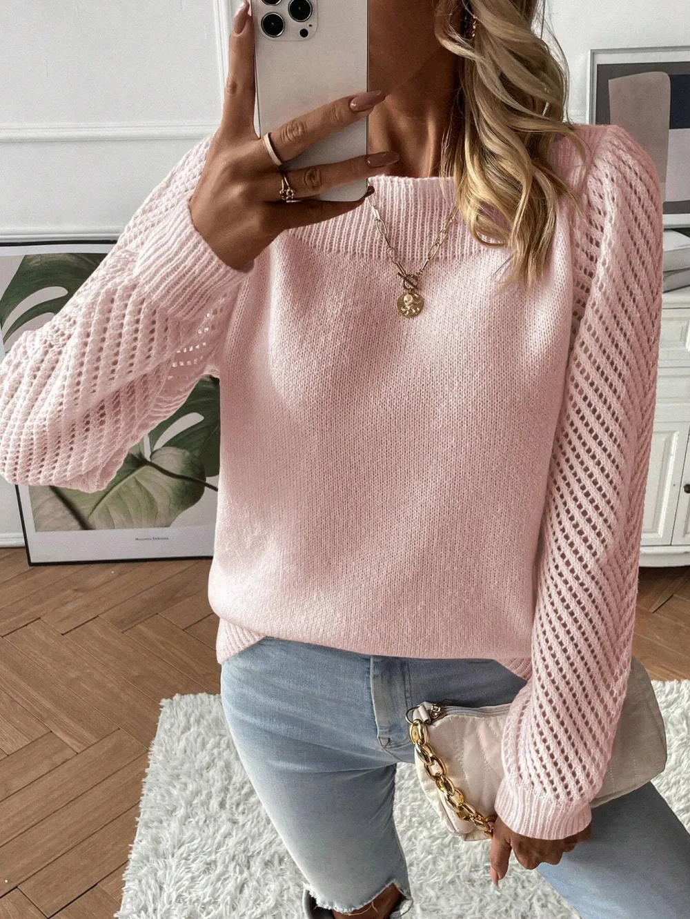 Solid Boat Neck Puff Sleeve Sweater