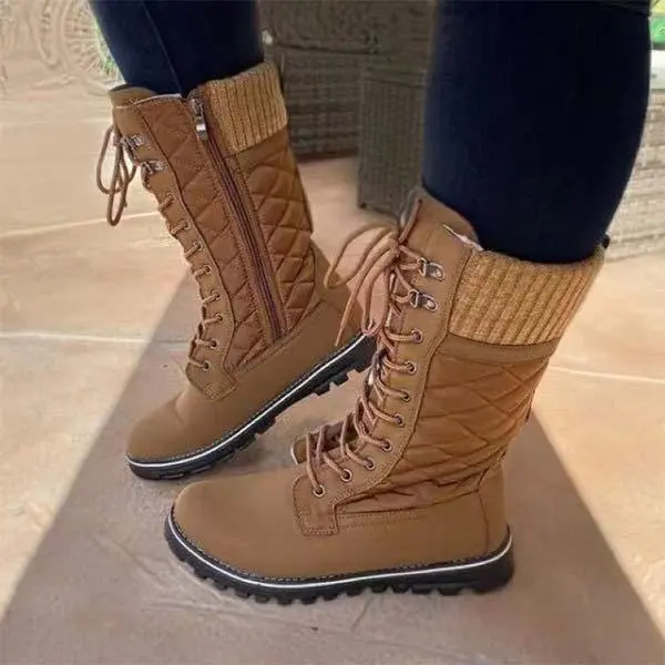 Women's Mid-Calf Flat Heel Front Lace Round Toe Snow Boots 50045498C