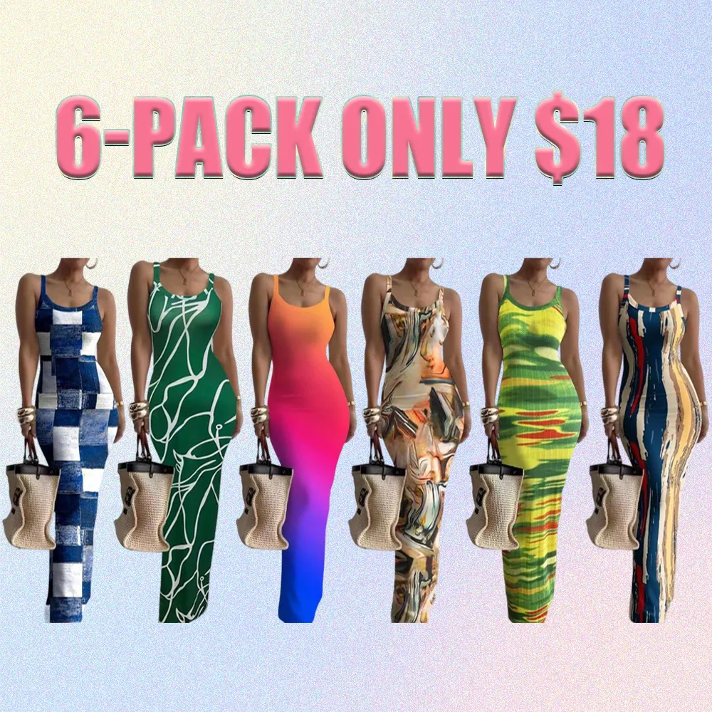 Women's Sleeveless Bodycon Maxi Dress – Printed Summer Beachwear