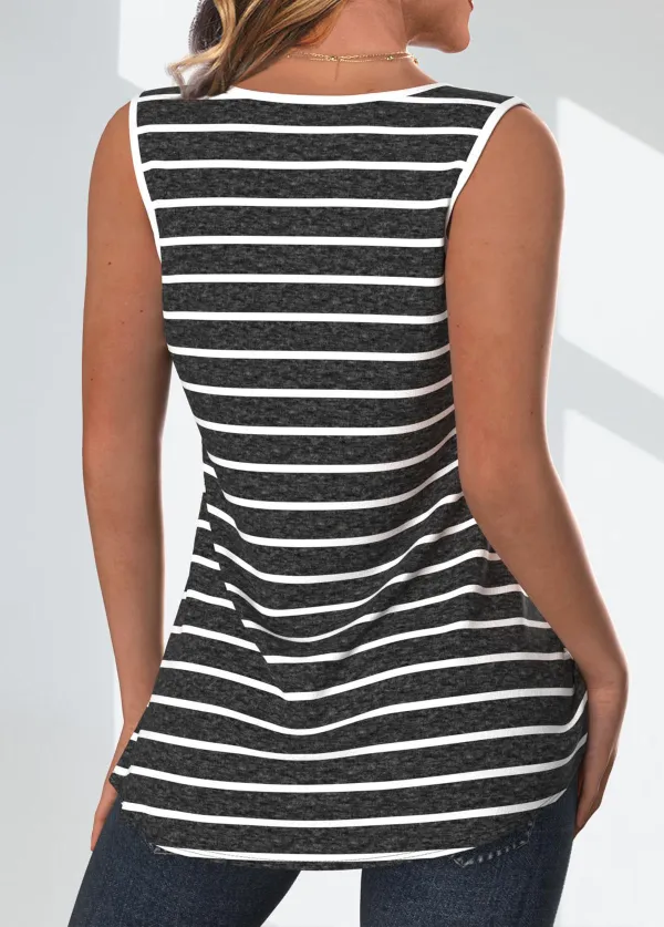 Dark Grey Marl Patchwork Striped Sleeveless Tank Top