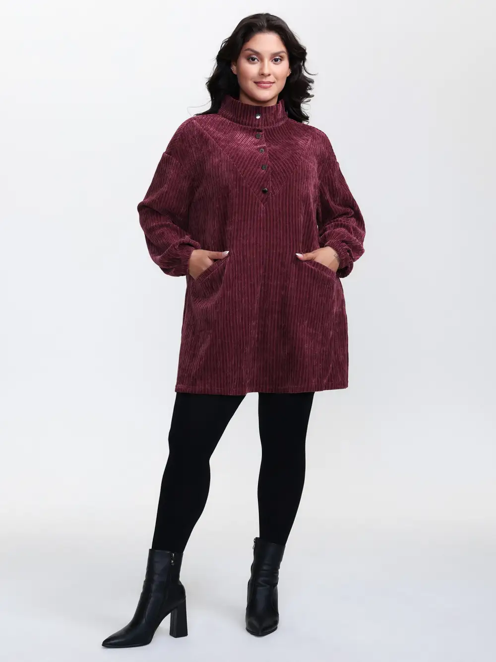 Corduroy-Feel Pockets Stretchy Cuffs Sweatshirt