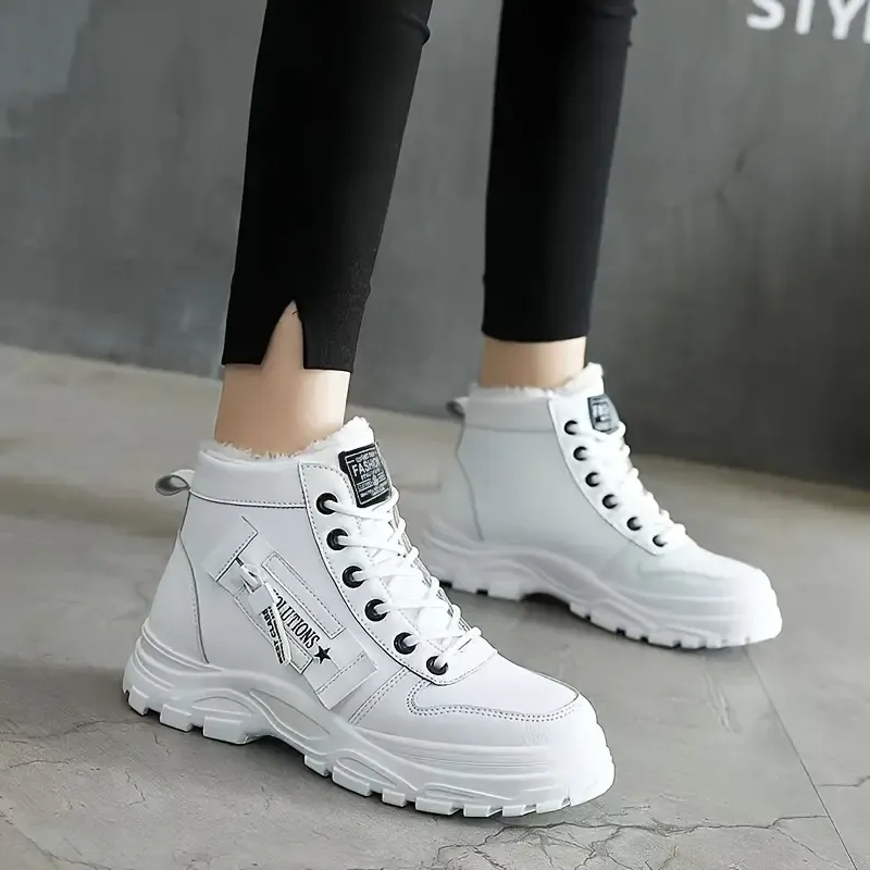 Cozy Winter High Top Sneakers - Fashion Sneakers with Plush Lining, Thick Soles, and Lace-up Closure for Cold Weather - Warm, Comfortable, and Supportive Shoes for Women