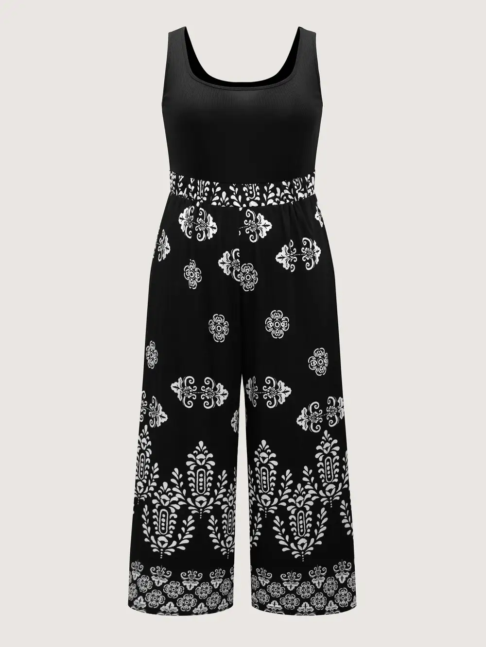 Boho Print Color Contrast Flowy Jumpsuit
