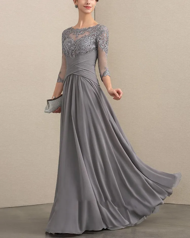 ELEGANT CHIFFON LACE EMBROIDERED DRESS