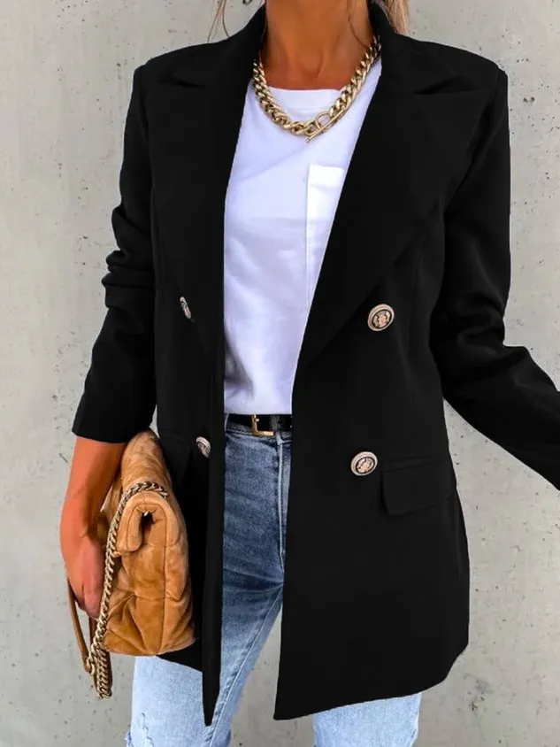 Women Casual Plain Autumn Natural Micro-Elasticity Daily Loose X-Line Regular Size Blazer