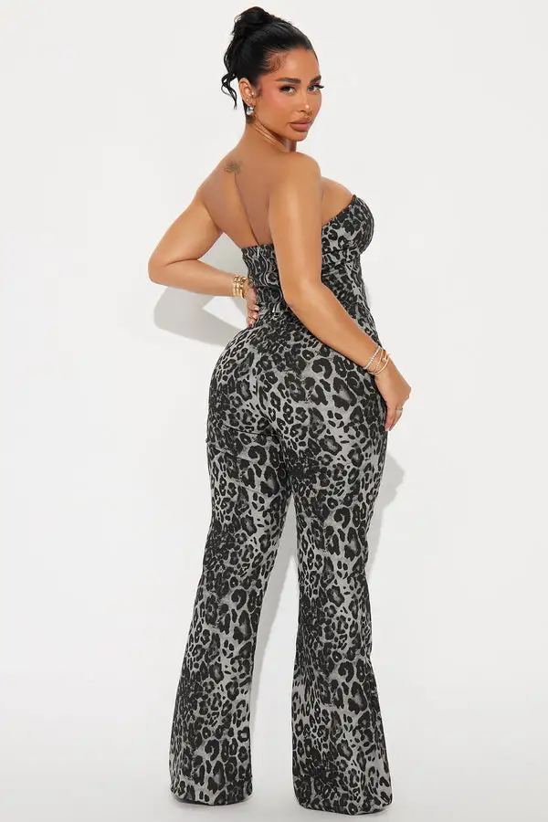 Lucid Leopard Croset Top Pant Set - Charcoal/combo