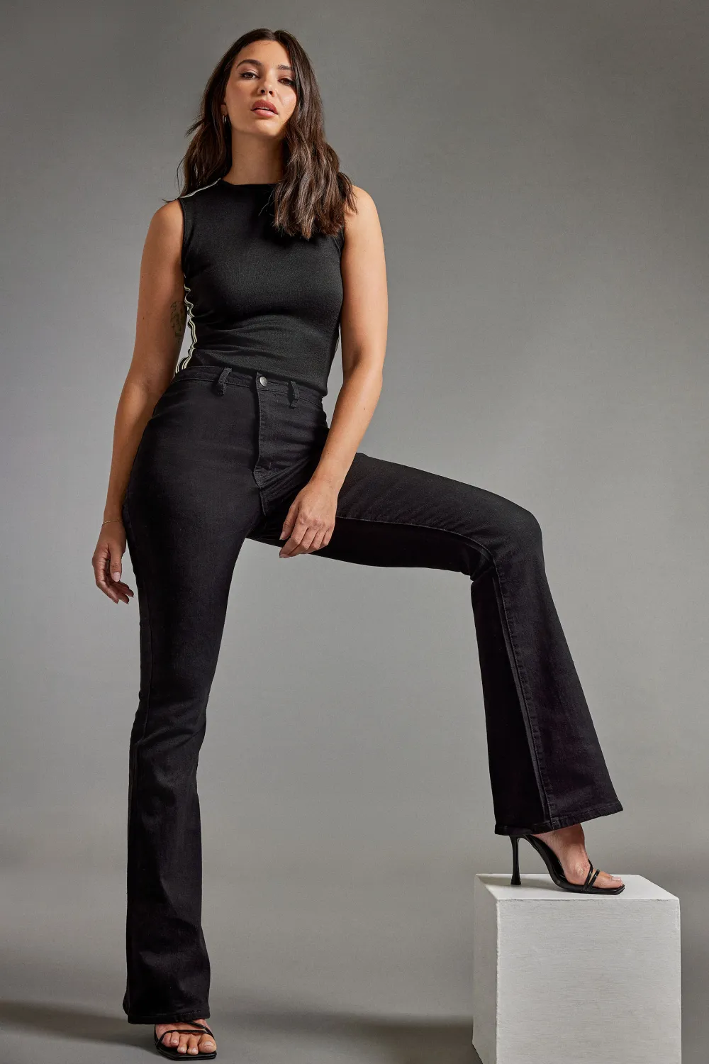 LTS Tall Black Denim Flared Jeans