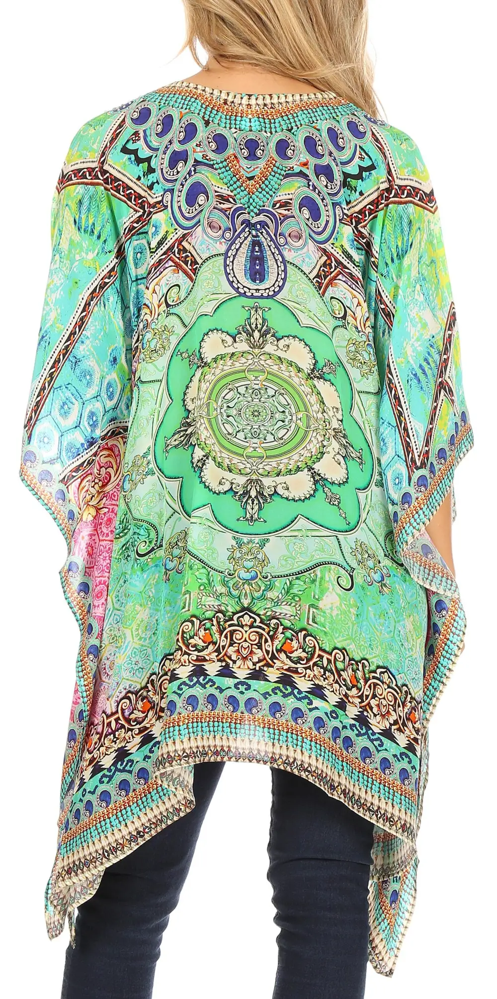 Women's Caftan Poncho Cover up V neck Top Lace up With Rhinestone