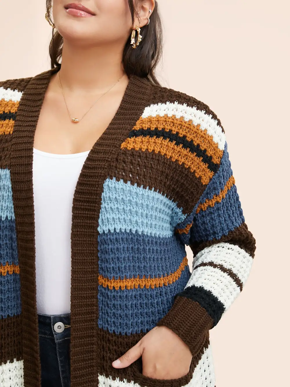 Colorblock Contrast Patched Pocket Cardigan