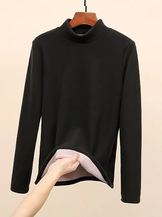 Women's Sweatshirt Sherpa Fleece Lined Plain Warm Daily Fuzzy Black Yellow Pink Casual High Neck Long Sleeve Fleece lined Micro-elastic Fall & Winter