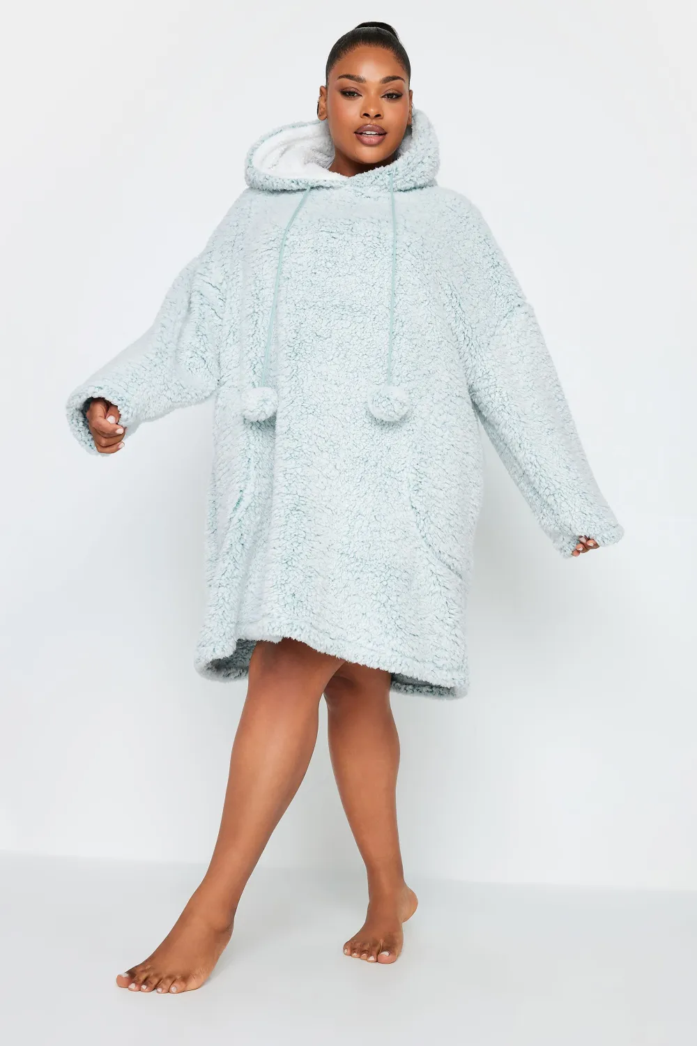 YOURS Curve Light Grey Teddy Drawstring Snuggle Hoodie