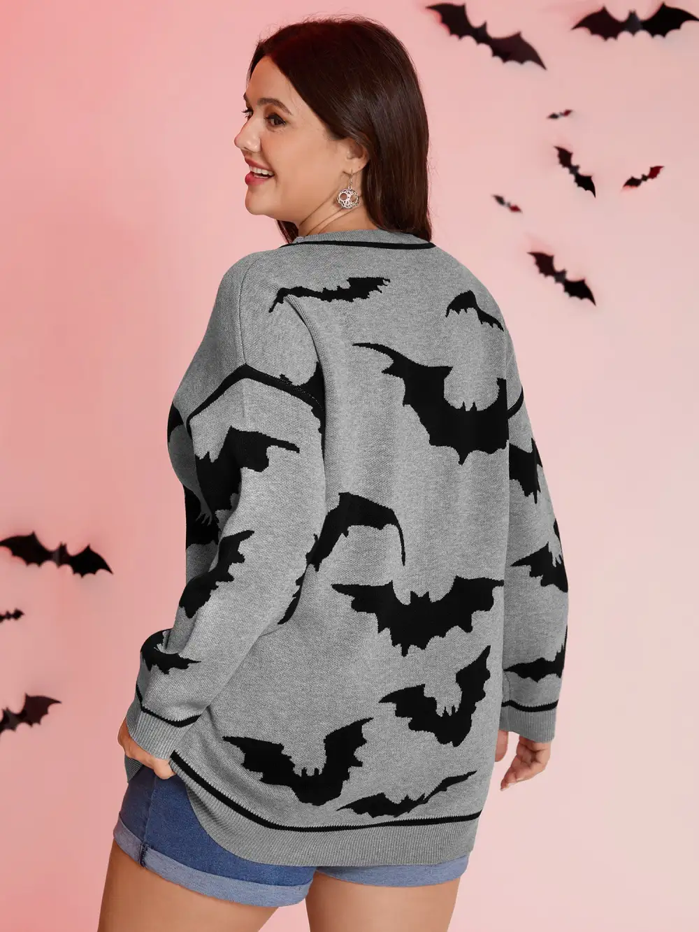 Flying Bats Pattern Crew Neck Pullover