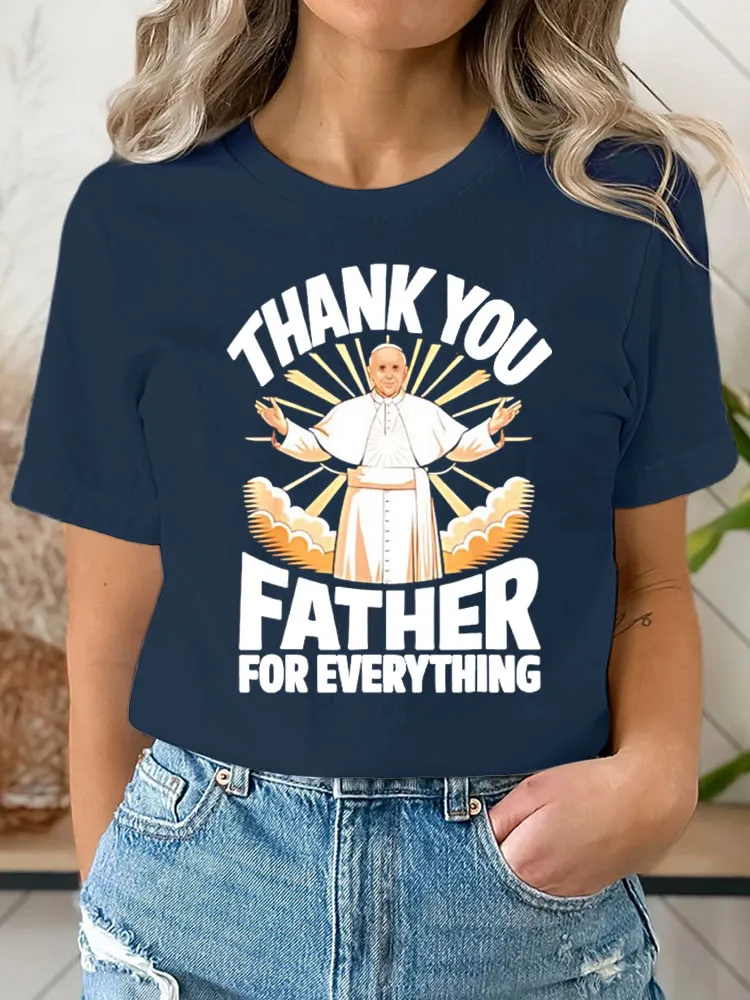 Women's Thank You Father 1936-2025 Print Short Sleeve Round Neck Cotton T-Shirt